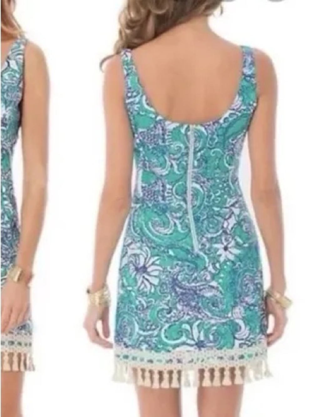 Lilly Pulitzer Eaton Shift Dress Montauk Seafoam Green Gold Tassel Womens 6